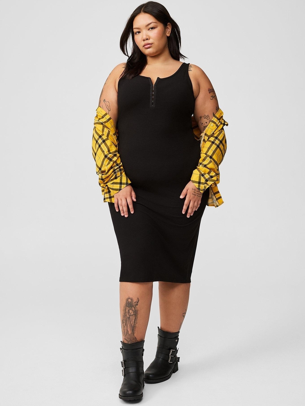 TORRID Black Ribbed Hook Eye Front Bodycon Dress
